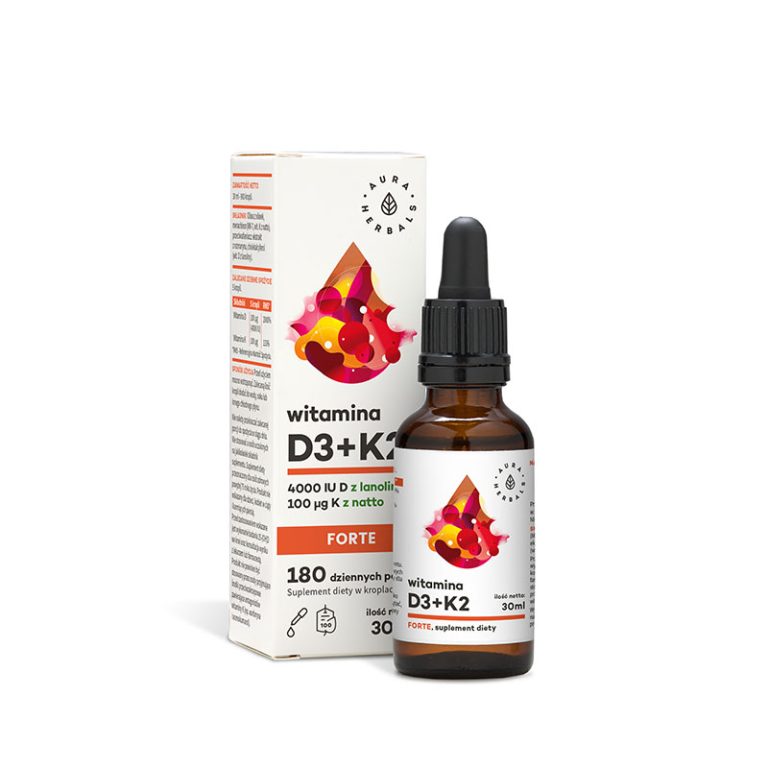 Witamina D3 4000IU + K2mk7 forte krople 30 ml 180 dziennych porcji Aura Herbals