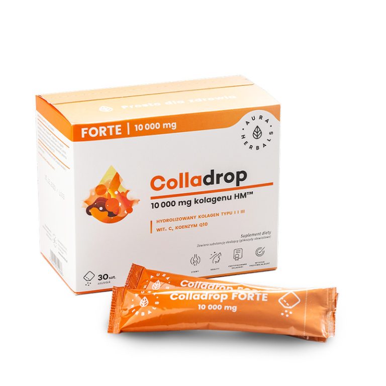 Colladrop Forte hydrolizowany kolagen morski HM 10000 mg Typ I i III bioaktywny Collagen HM saszetki (30 szt.) Aura Herbals