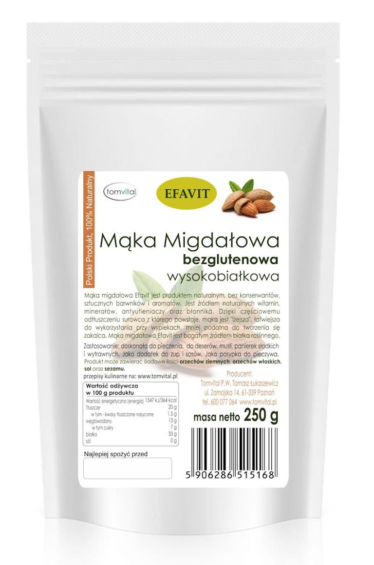 Mąka migdałowa odtłuszczona bezglutenowa 250g EFAVIT